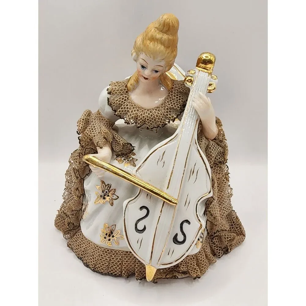 Vintage Porcelain Lace Lady Figurine Playing Cello Numbered 23/77 5.5 inches